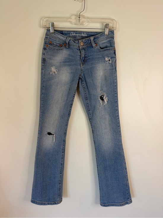 Aeropostale Denim - Aeropostale Women's Light Blue Distressed Bootcut Jeans Size 0 light wash holes